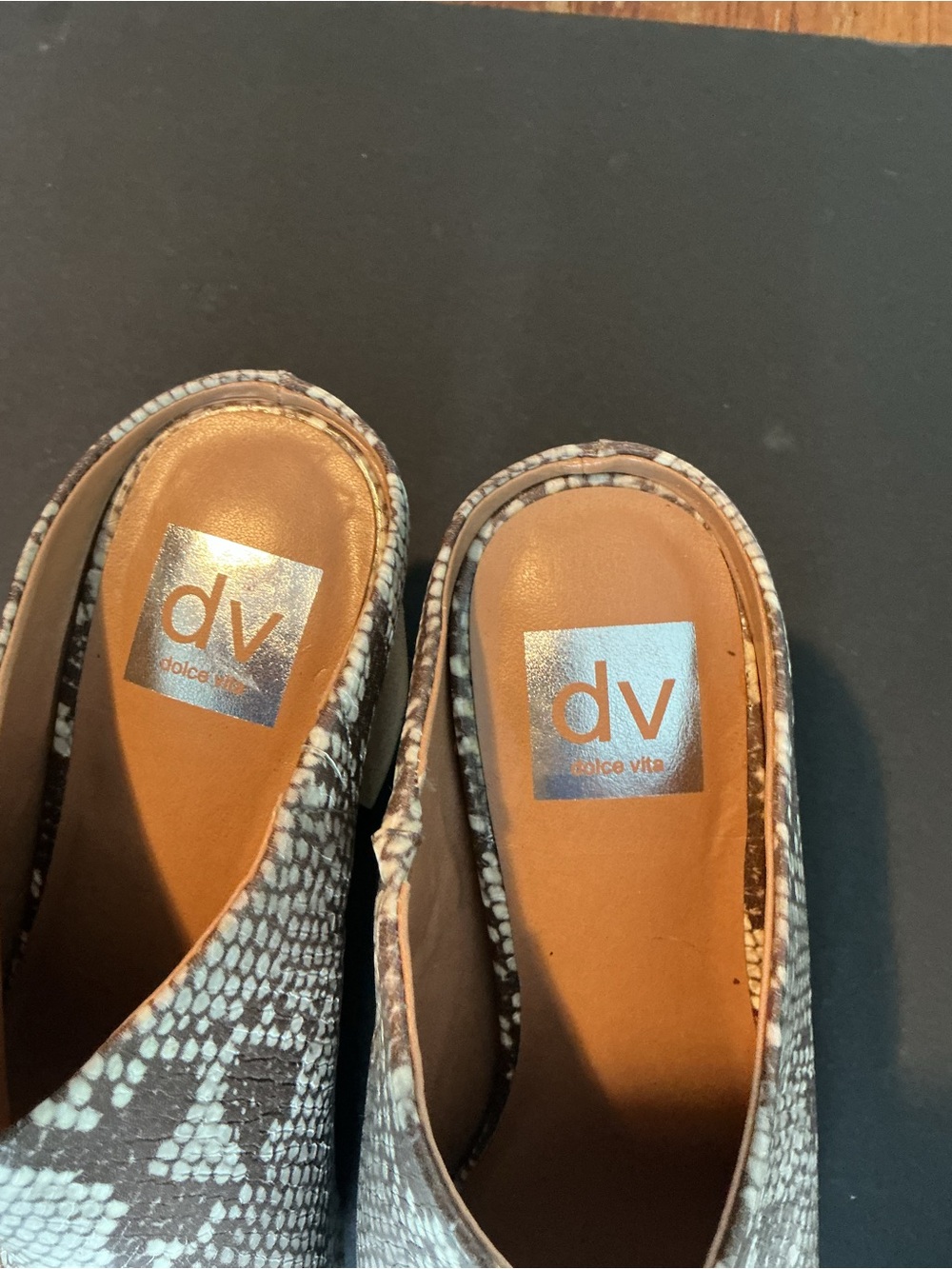DV by Dolce Vita Tan & Cream Snakeskin Slide Mules